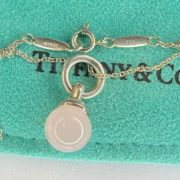 Tiffany Silver Fascination Pink Quartz Ball Necklace 16" - Picture 6 of 8